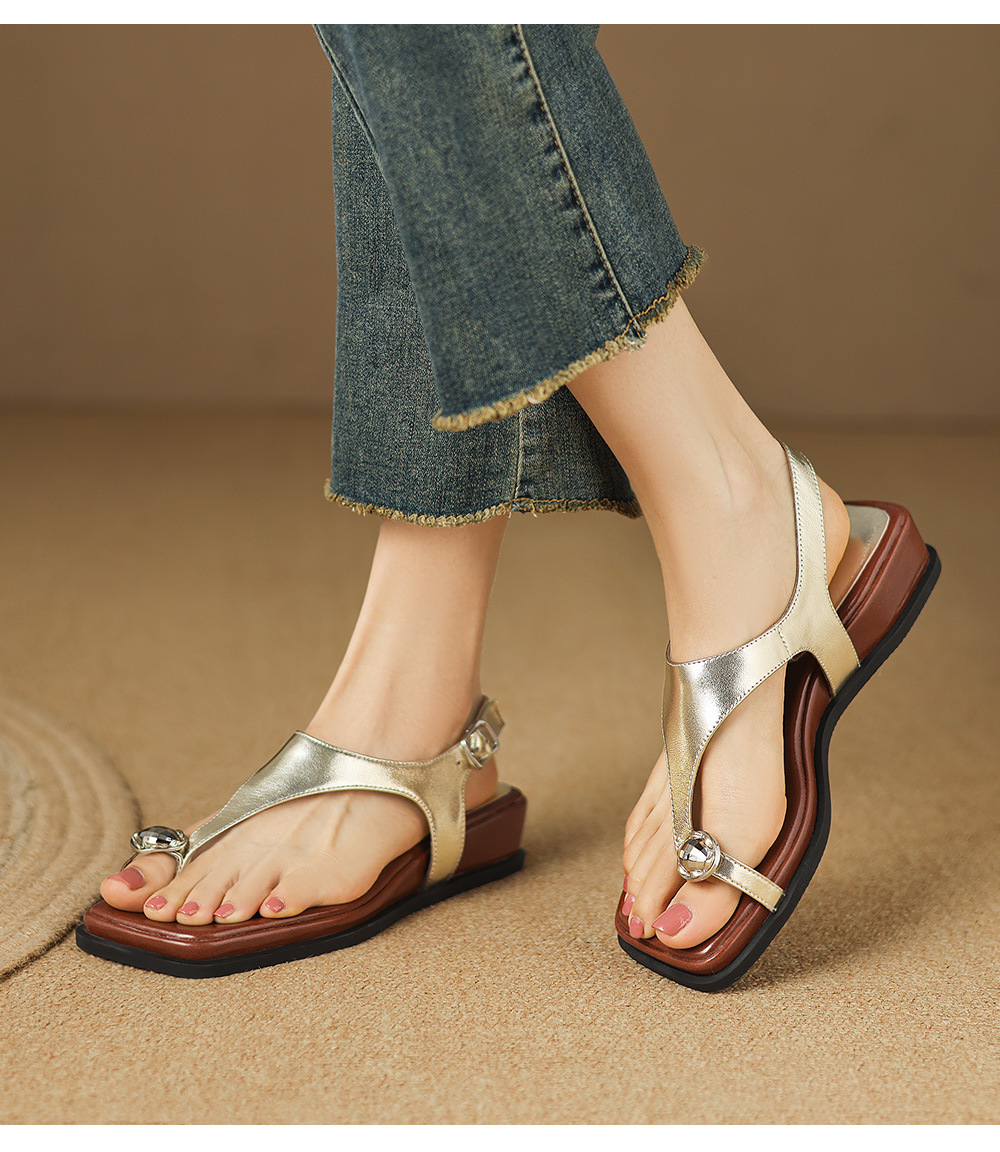 Sandal xỏ ngón nữ đế bệt phong cách nghỉ dưỡng — màu vàng chi tiết 16