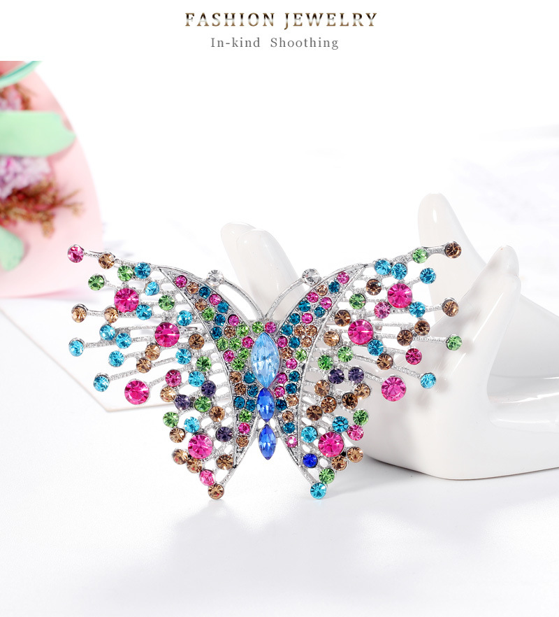 Wholesale New Retro Color Rhinestone Butterfly Brooch Nihaojewelry display picture 2