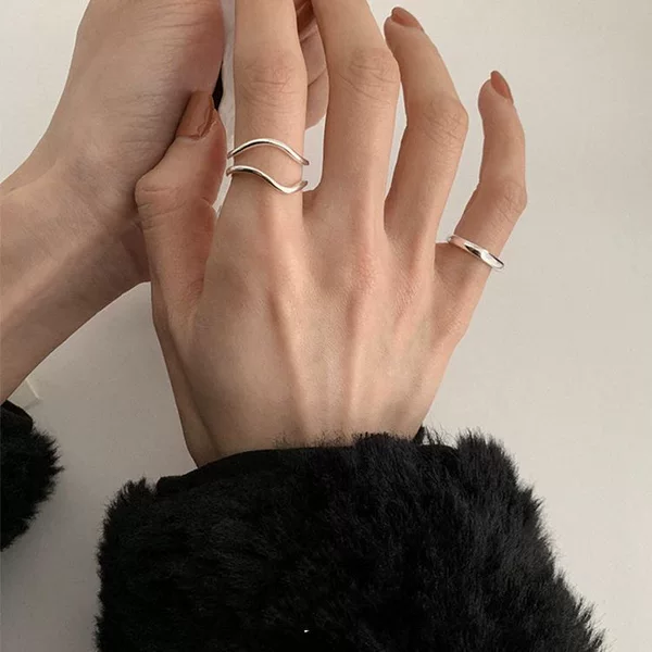 Minimalist Cool Style Ripple Wave Double-Layer Open Plain Ring Women's Tail Ring 2025 Irregular Niche Design Sense