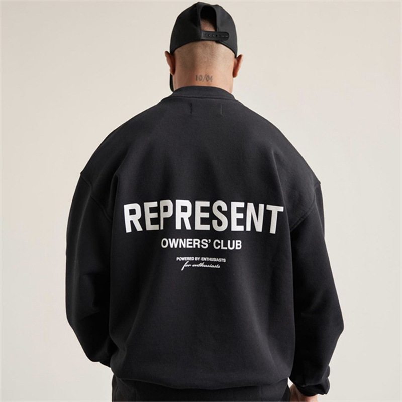 Represent Track Small Label Letter Print High Street Pure Cotton American Trendy Brand Couple Loose Round Neck Sweatshirt
