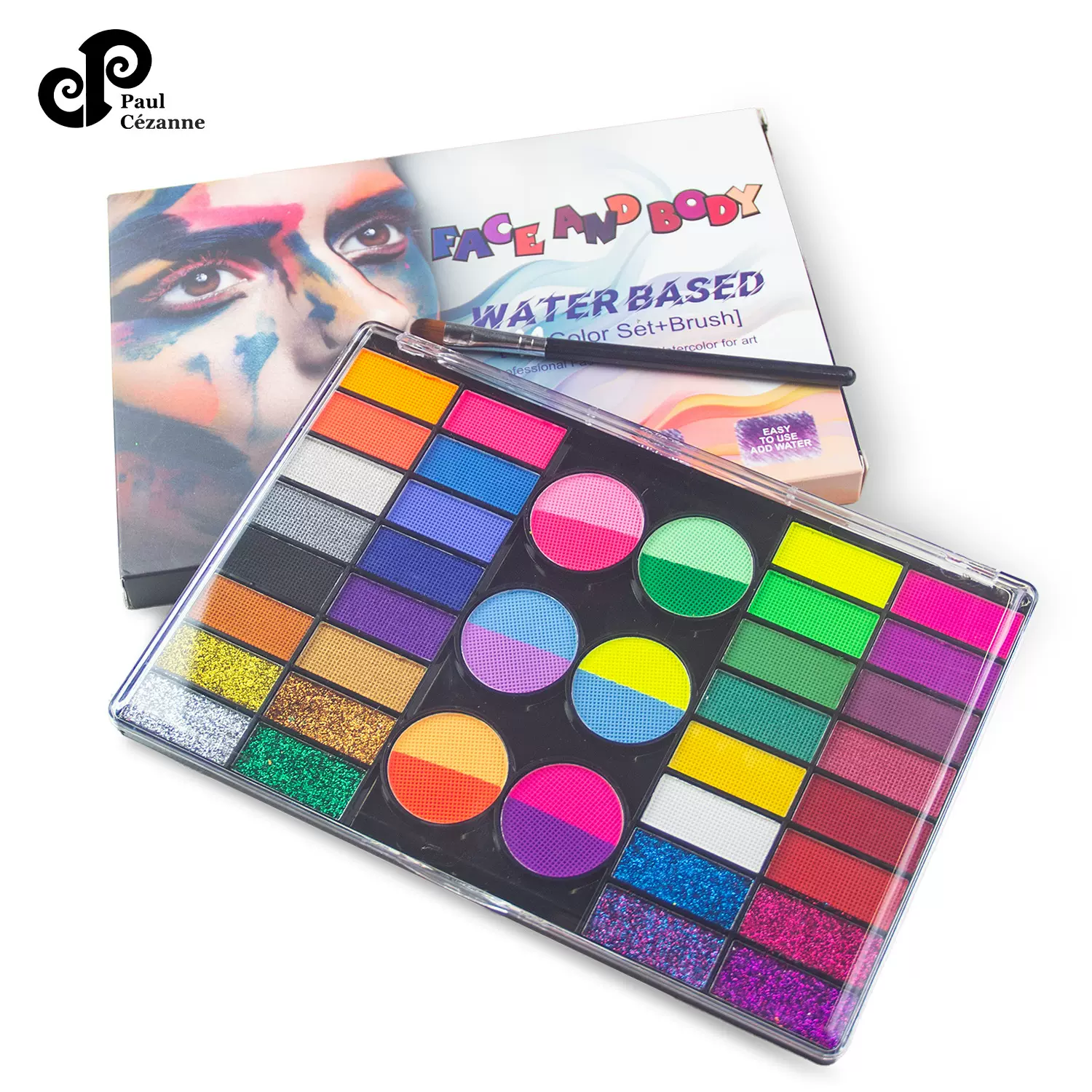 保罗画材44色水溶性脸彩调色盘人体彩绘颜料万圣节圣诞节妆容颜料