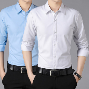 White Shirt Men's Long-sleeved Business Dress Non-ironing Suit Professional Wedding Best Man Clothing Spring and Autumn Thin Large Size Shirt