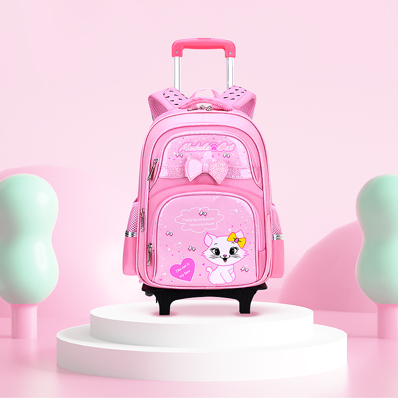 Mochila escolar de varilla de tracción para niñas de seis ruedas para niños 2 - 6 grados 5 gran capacidad impermeable 7 - 12 años