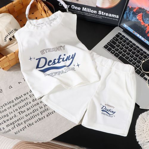 Children's Summer Boys Sports Set 2025 New No-Sleeve Shorts and Tank Top Two-Piece Set Thin Wide Shoulder Summer Fashion