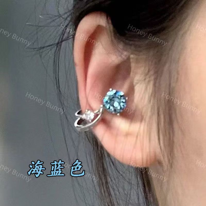 Línea de zircon azul, clips de hueso de orejas, nicho de diseño femenino, clips de orejas sin agujeros de orejas, temperamento único y frío, perfiles de orejas.