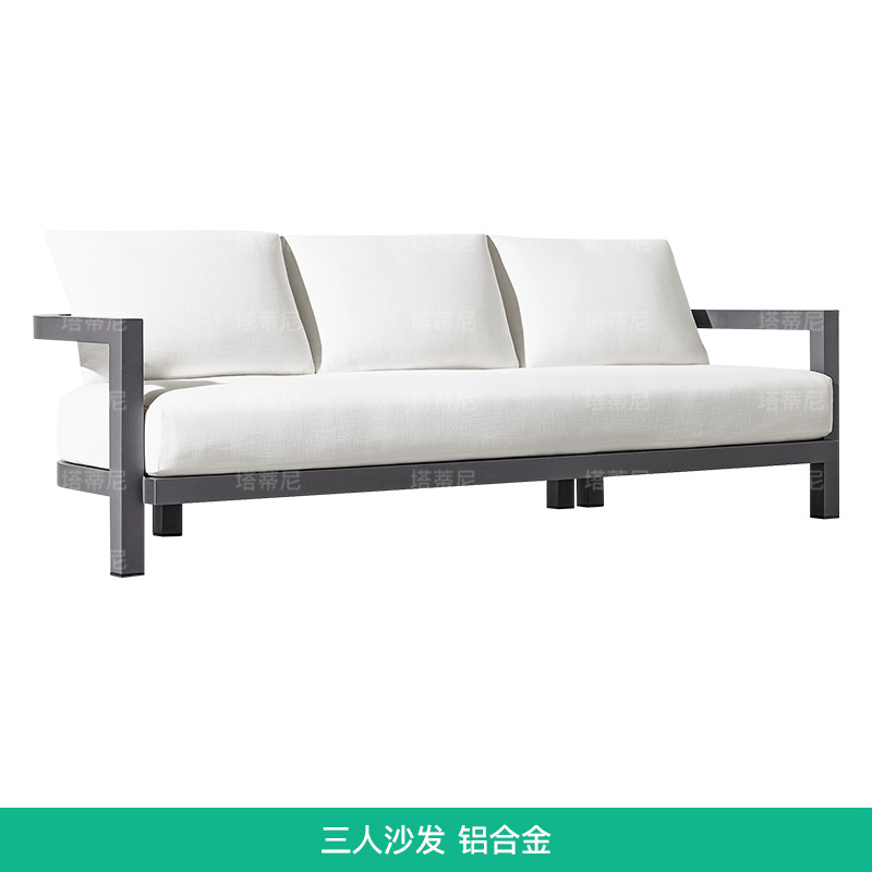 Sofá de patio para exteriores, muebles impermeables de una sola pieza para jardín, conjunto de mesa de centro de teca para terraza de hotel o villa.