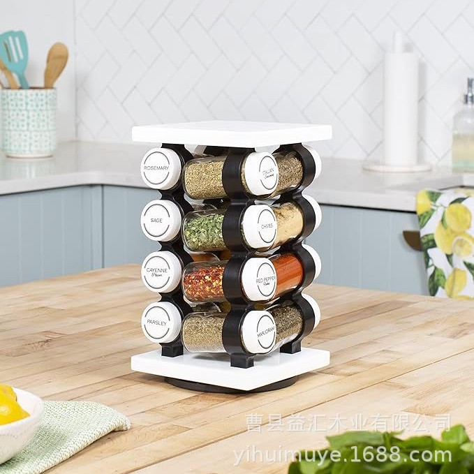 Cross-border wooden kitchen spice rack kitchen countertop rotatable spice jar storage rack multi-layer spice spice rack