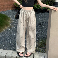 女の子のズボンの夏2025の新型子供の夏服のカジュアルなストレートズボンの大きい子供の女の子の氷の糸の広い足のズボン