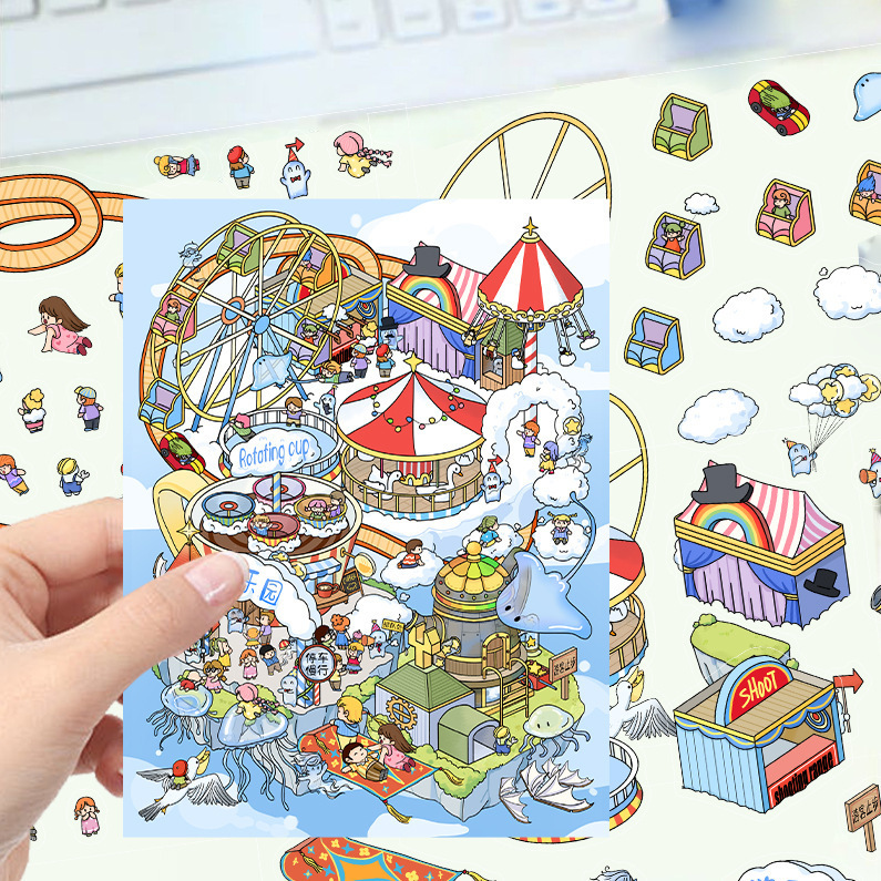 漫画造園ステッカー、さまざまなミニチュア世界 3D キャビン、リトルレッドブック減圧 DIY シーンハンドブックステッカー卸売 PET|undefined