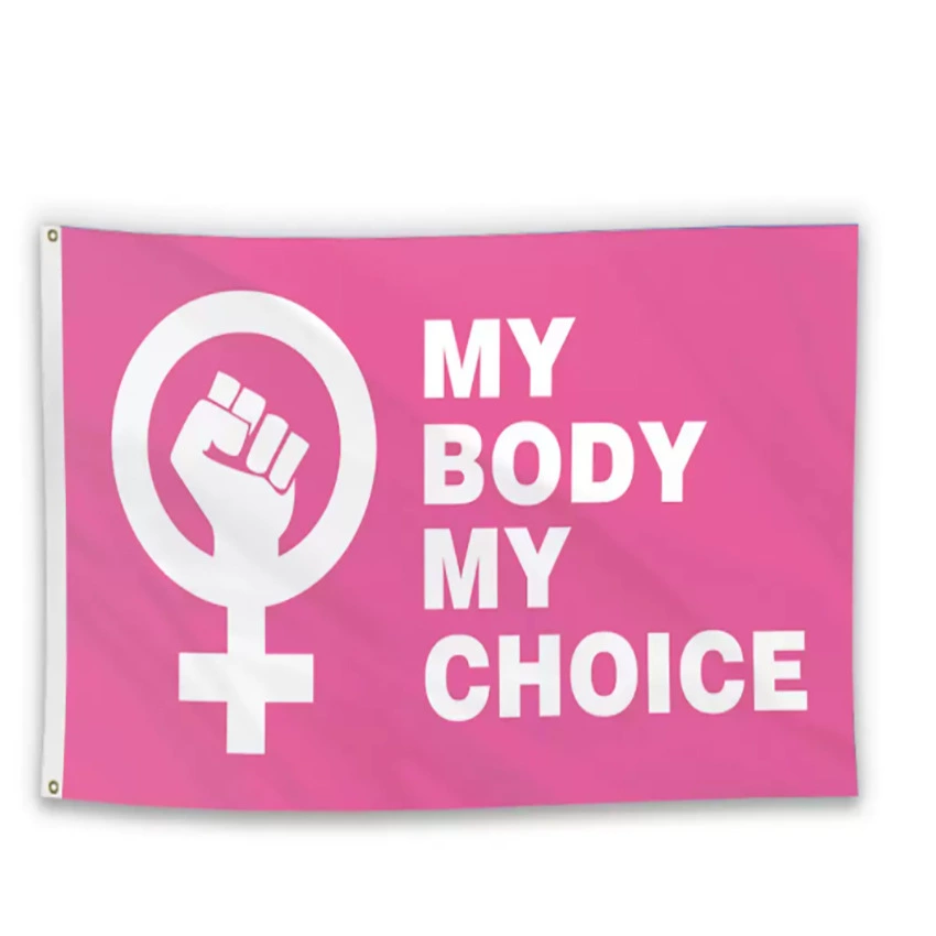 Flag MYBODYMYCHOICE polyester tapestry, durable digitally printed, two copper buckles
