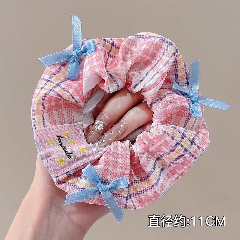 Anillo de pelo de intestino grueso súper grande coreano para mujer 2025 nuevo estilo de alta gama cordón de pelo de encaje plisado temperamento dulce cuerda de cabeza de flor