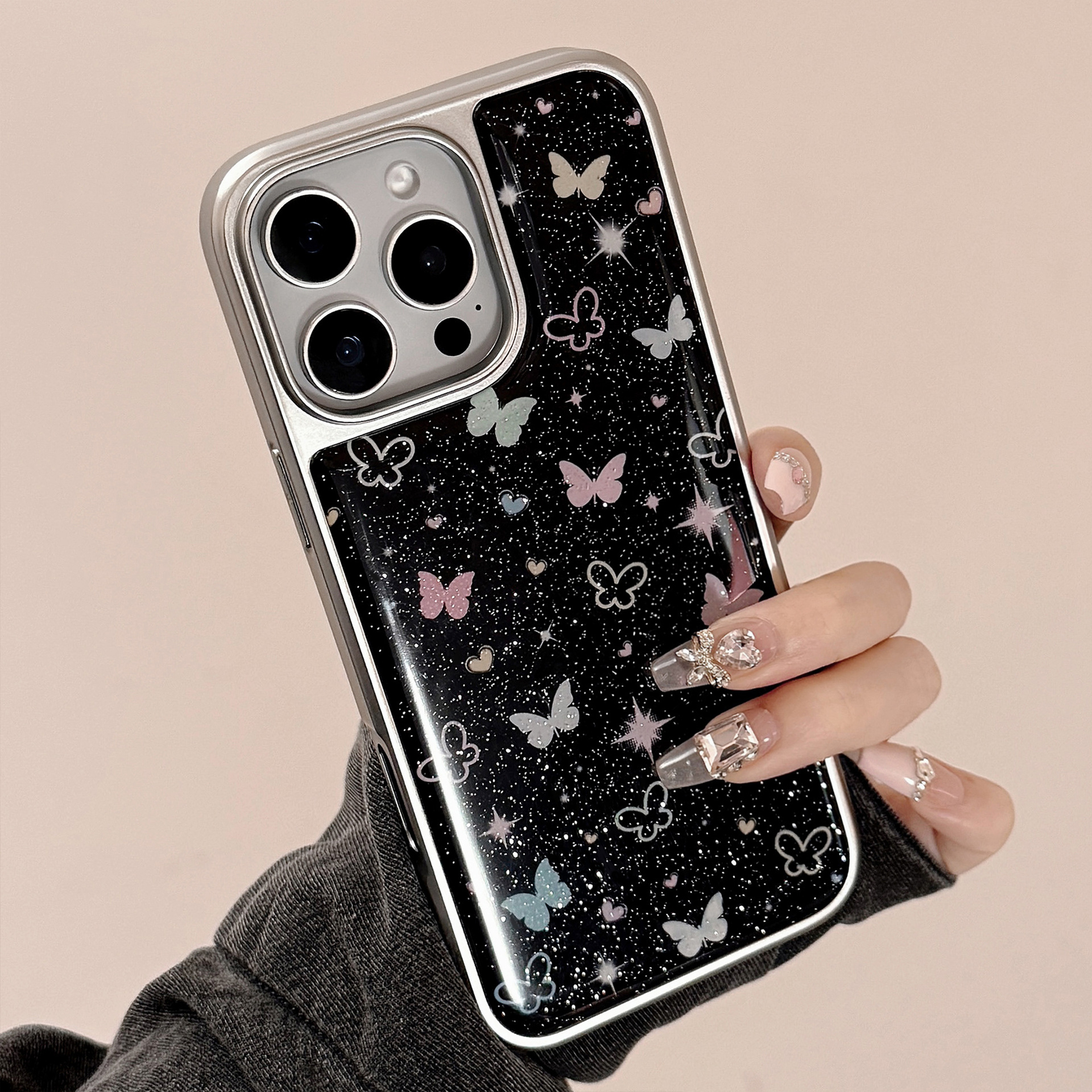 Estrella de dibujos animados coreana estrella flash rosa mariposa para Apple 15Pro pareja 16ProMax epoxi 14/13 nuevo 15PM
