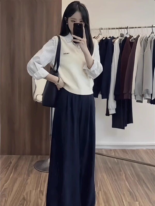 假两件撞色衬衫2025春秋新款女装休闲百搭学院风叠穿长袖衬衫上衣|undefined