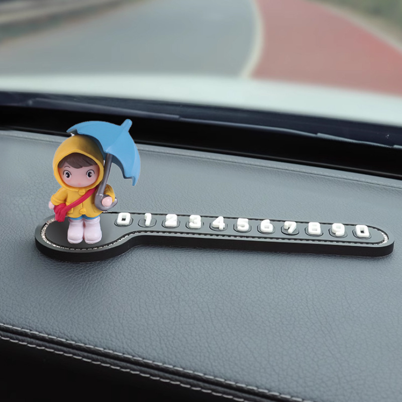 Tarjeta de estacionamiento temporal para automóvil, placa de número de diamante, movimiento de automóvil, placa de teléfono, paraguas, niña de dibujos animados, mujer