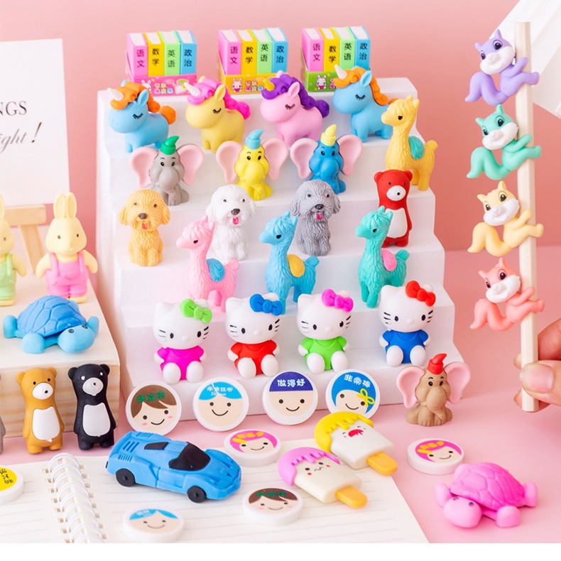 Estudiante de escuela primaria Borrador de dibujos animados creativo lindo animal forma desmontable pequeño borrador jardín de infantes lápiz borrador papelería