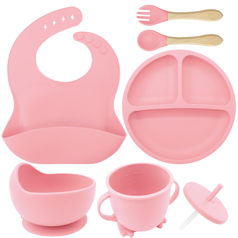 Juego de vajilla de silicona para niños, vajilla para alimentación maternoinfantil, plato de comida, tazón de comida, bebé aprende a comer, plato separado