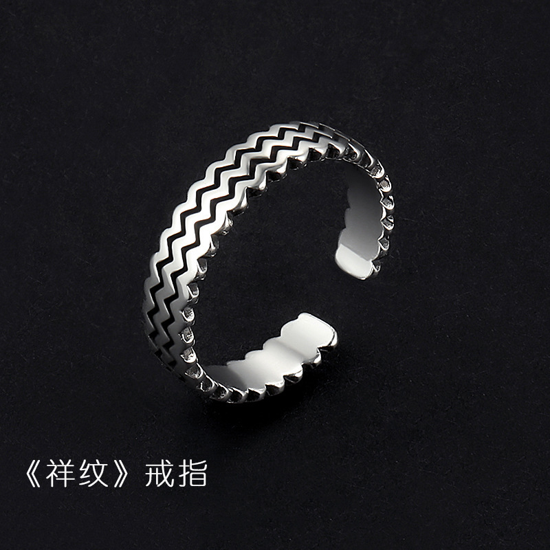 Bagues empilables pour homme, style vintage vieilli, motif porte-bonheur, ensemble de trois bagues à superposer, bague unique tendance pour homme, bague ouverte thaïlandaise en argent_voghion.com