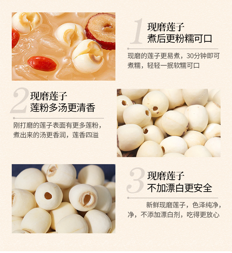 Dried White Lotus Seeds Lian Zi 500g Coreless Polished Skin Lotus Seed Kernels for Soup Congee and Desserts quality and texture