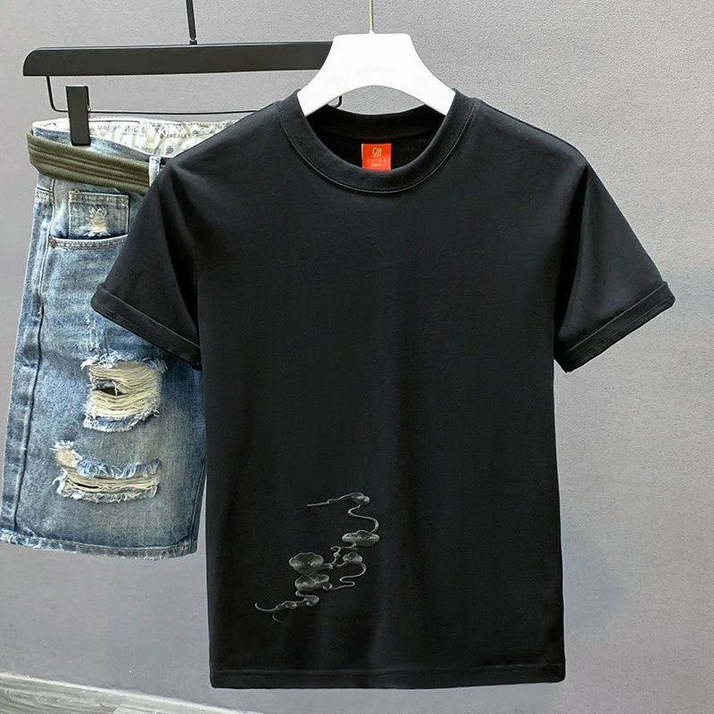 Trend T-shirt, Chinese style, with embroidery, oversize, with short sleeve