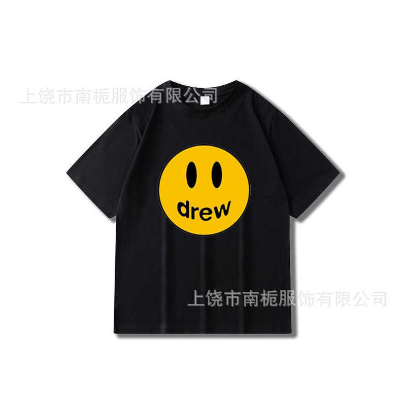 Cross-Border Drew Smiling Face Pure Cotton 210g Short-Sleeved Justin Bieber Same Style High Street Loose Style T-Shirt for Men and Women Cross-Border Drew Smiling Face Pure Cotton 210g Short-Sleeved Justin Bieber Same Style High Street Loose Style T-Shirt for Men and Women