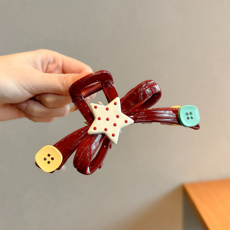 Diversión de contraste de color ondulado punto estrella agarrar clips de botón de arco grande clips de tiburón medio clip de cabello agarrar el cabello