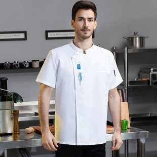 Chef clothes short sleeve summer breathable thin kitchen kitchen canteen dining restaurant Rice men and women chef work clothes Xiang