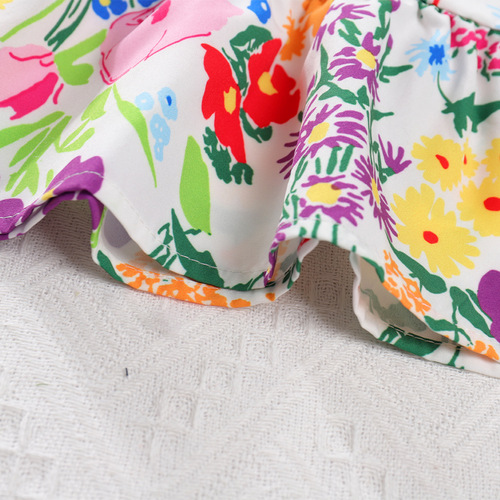 Girls summer new dress children's floral skirt baby girl ethnic style contrast flower skirt suspender skirt