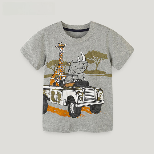 23 European and American style children's clothing T-shirt small children cartoon printed T-shirt shirt summer knitted cotton round neck boys' shirt agency 
