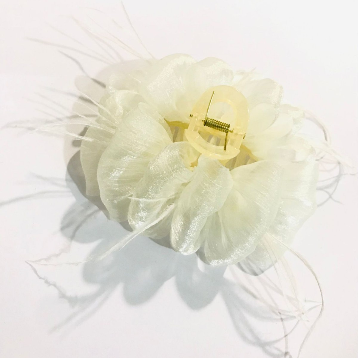 源頭廠家羽毛網紗泡泡蓬鬆雲朵大抓夾三朵羽毛實惠熱賣款