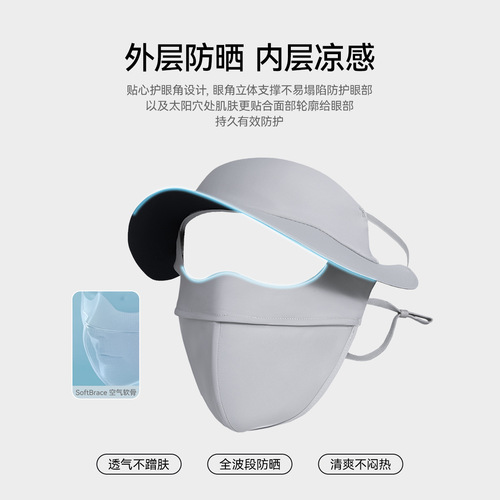 Ice Silk Sun Protection Face Mask with Ear Hooks and Neck Cover, Anti-Ultraviolet Full-Face Mask with Upgradeable Detachable Brim Sun Protection Mask