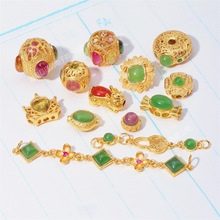 S925银镶古法金配件碧玺桶珠隔珠碧玉延长链DIY手链项链饰品配饰