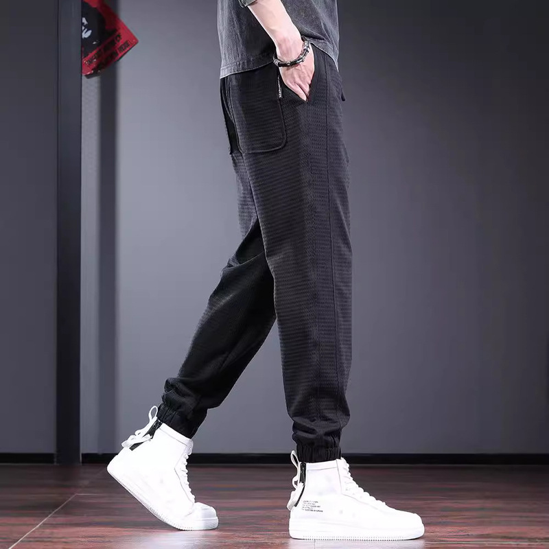 Waffle Casual Pants Men's Loose Ankle Pants 2024 Autumn New Trendy Black Nui Sports Harem Pants