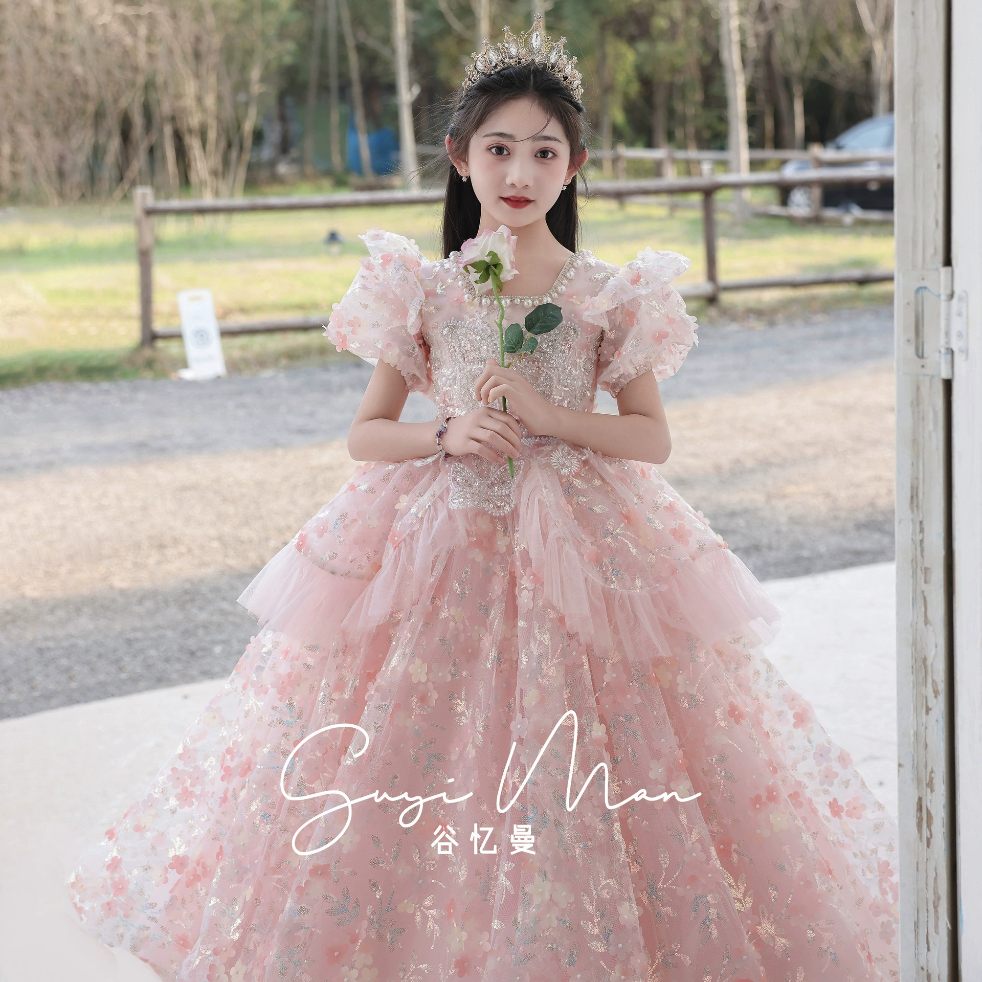 2025 новое красивое платье для девочки-ведущей, элегантное платье для маленькой принцессы, детское платье для выступления на фортепиано