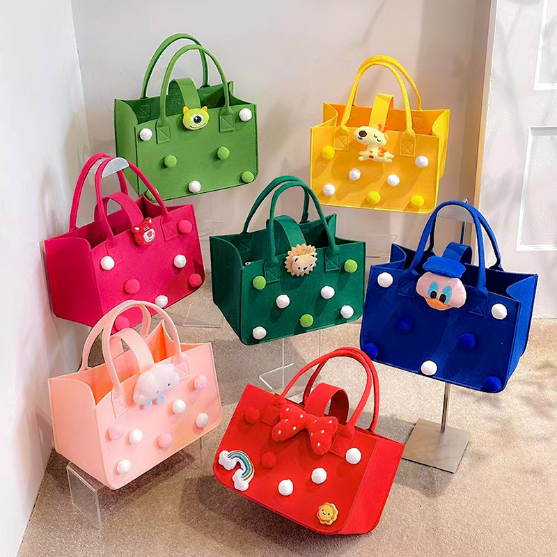 大容量新款卡通毛毡包手提袋加厚妈咪网红毛毡包百日宴礼品手工