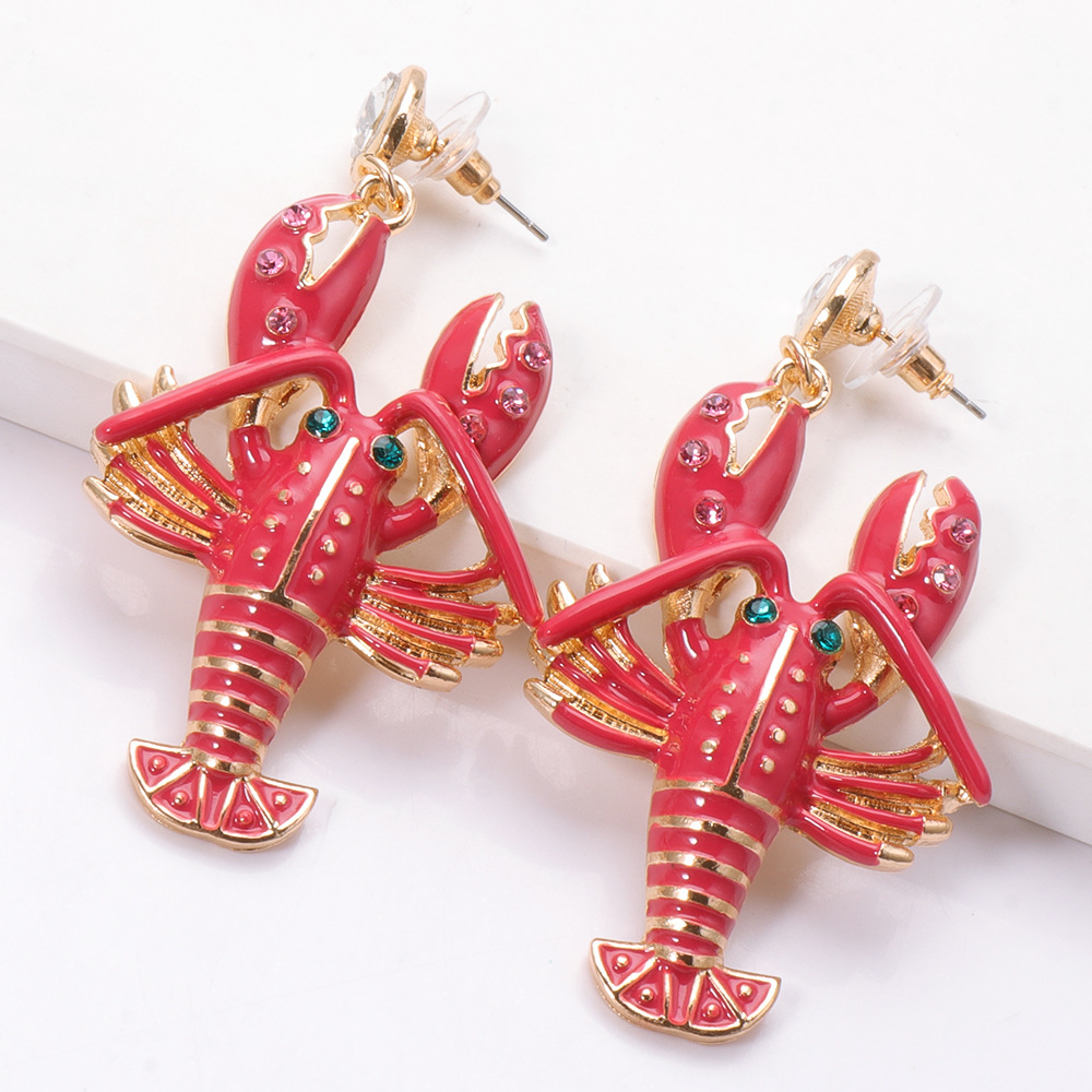 Fashion Creative Alloy Oil Drop Diamond Lobster Alloy Earrings Wholesale display picture 4