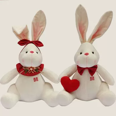 Bed Doll Pair Wedding Rabbit Pillow New Wedding Cute Doll Gifts Wedding Room Arrangement Supplies Gift (Oyuncaq yastıqlar) - a-pair-of-rabbit-lovers-add-flower-packaging-48-50