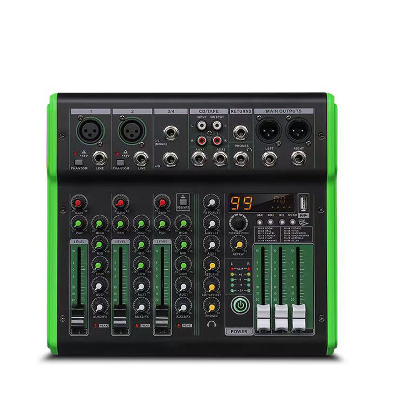 Transfronterizo de cuatro caminos mezclador pequeño tarjeta de sonido de teléfono móvil computadora Audio Mixer grabadora de efectos DSPX profesional