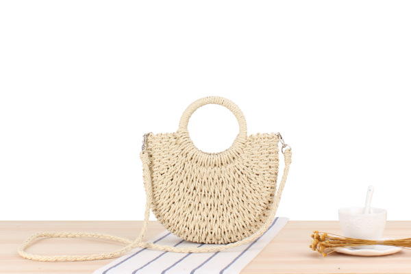 Women's Small Spring&summer Straw Solid Color Vacation Semicircle String Straw Bag display picture 2