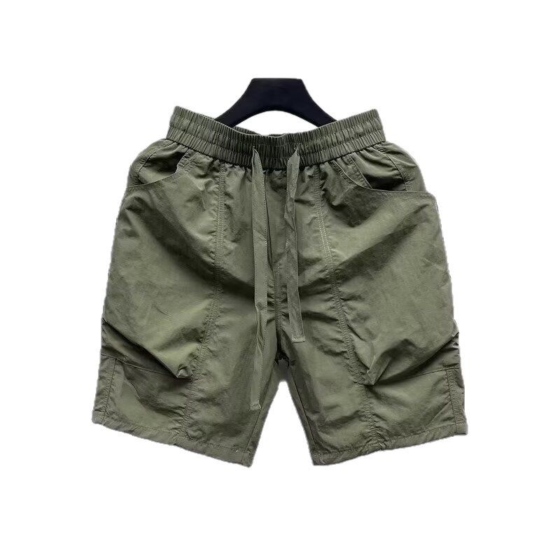 Verano americano, pantalones cortos de bolsillo verde, pantalones casuales para hombres, pantalones de playa, pantalones de pelo