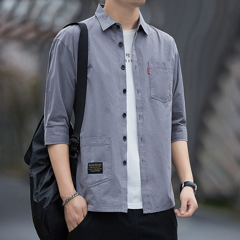 High-grade Non-ironing Loosen Shirt Men's Summer Seven-sleeve Casual Workwear Shirt Men's Korean-style Fashion