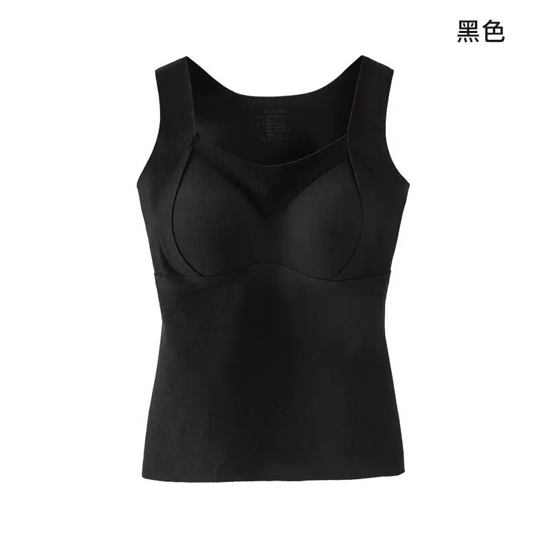 秋冬羊绒蚕丝无痕保暖背心固定一体罩杯内搭打底德绒磨毛保暖背心|undefined