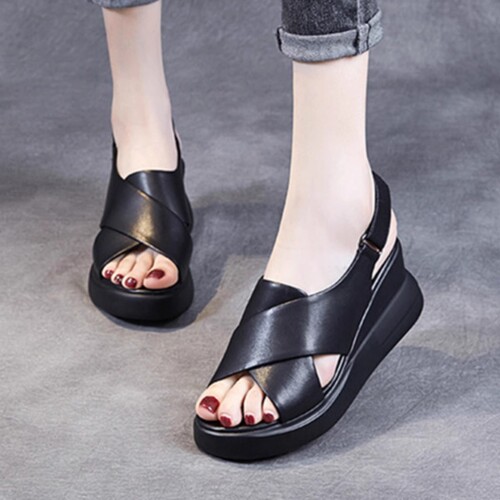 New style of breathable women's shoes for foreign trade in summer, simple and versatile high heel sandals for women without tired feet comfortable wedge soft sole sandals