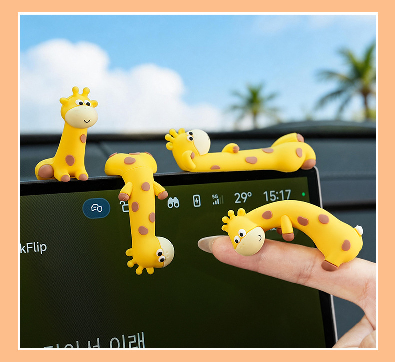 Car interior decoration items: cute cartoon eye-catching giraffe car dashboard screen decoration