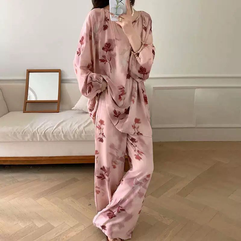 棉绸睡衣家居服慵懒国风睡衣女夏季圆领空调服百搭|undefined