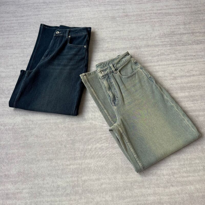 Too Slim with Fleece Lining! Cotton + Lyocell High Elastic Lightweight Soft Loose Fleece-Lined Straight Jeans for Women