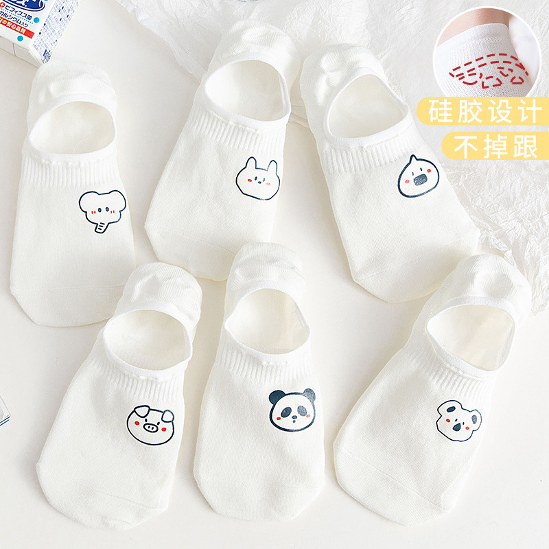 White socks Women's Boat socks shallow mouth spring and summer thin ins tide socks silicone do not drop cotton invisible socks