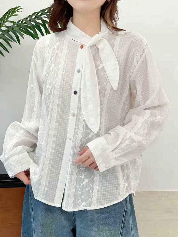 French-Style Gentle Lace-Up Lace Shirt for Women, Long-Sleeved Embroidered Elegant Bunny Ear Top, Colorful Buttoned Shirt, Doll Shirt French-Style Gentle Lace-Up Lace Shirt for Women, Long-Sleeved Embroidered Elegant Bunny Ear Top, Colorful Buttoned Shirt, Doll Shirt