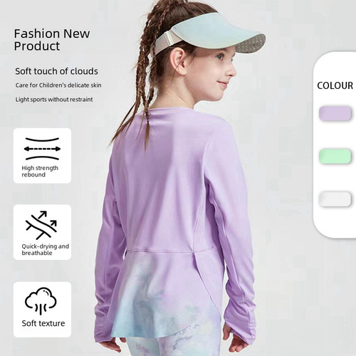 Ins  Spring and Autumn New Girl Children Yoga Set Long Sleeve Personality Soft High Elastic Quick Dry Sports Fitness T-shirt