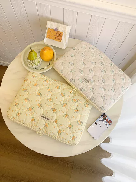 Korean-style ins small floral quilted laptop bag 14inch cute and girly portable tablet case