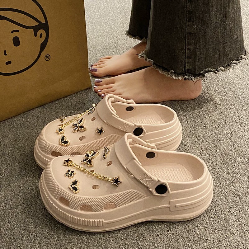 Non‑slip deodorized platform sandals, lightweight clogs with butterfly charms, sizes 36–41